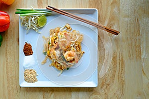 Thai style noodles topview.