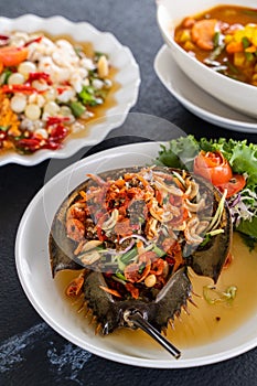 Thai style Pimp Egg Salad with dry shrimp