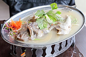 Thai style steam seabass fish