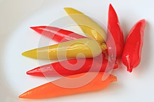 Thai Style Vibrant Color Chili Shaped Marzipan, Traditional Dessert Made from Stirred Mung Beans