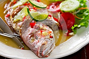 Thai style whole red snapper fish