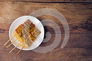 Thai styled pork babeque on wood background