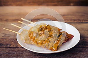 Thai styled pork babeque on wood background