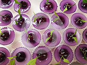 Thai Sweet Bean Confections plating in Purple Coconut Sweet Pudding Jelly