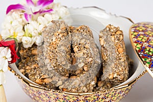 Thai Sweet Cereal Bar, made of rice, nut, sesame-seeds and sugar
