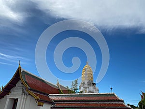 Thai temple landscape, Phra Buddha Chinnarat temple, popular tourist attraction of Phitsanulok province