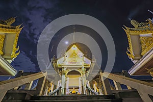 Thai temple at night time, Wat Rat Bamrung or Wat Ngon Kai - Samut Sakhon, Thailand