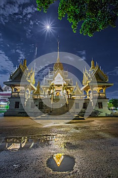 Thai temple at night time, Wat Rat Bamrung or Wat Ngon Kai - Samut Sakhon, Thailand