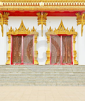 Thai temple style doors in Khon Kaen Thailand photo