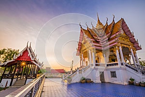 Thai temple at sunset, Wat Bang Pla - Samut Sakhon, Thailand
