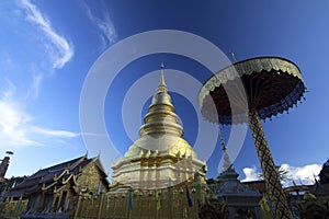 Thai temple , Wat Phra That Hariphunchai in Lamphun, Thailand.