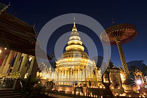 Thai temple , Wat Phra That Hariphunchai in Lamphun, Thailand.