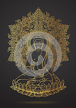 Thai tradition Of Buddha sitting on lotus gold color outline