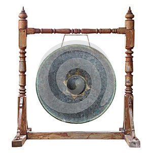 Thai traditional antique gong isolated on white background