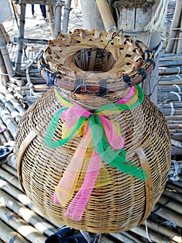 thai traditional basket for keeping fish, fishing gear for inland fisheries
