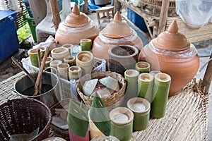 Thai traditional countryside, a bamboo flask for beverage and an