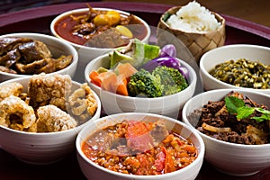Thai traditional food dinner set called `Kantoke Dinner`