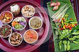 Thai traditional food dinner set called `Kantoke Dinner`