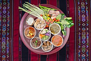 Thai traditional food dinner set called `Kantoke Dinner`