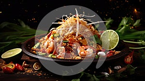 Thai traditional food, Pad thai, dry noodle, street food, best delicious, dark food photography