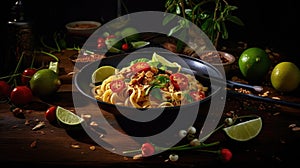 Thai traditional food, Pad thai, dry noodle, street food, best delicious, dark food photography