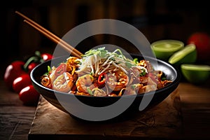 Thai traditional food, Pad thai, dry noodle, street food, best delicious, dark food photography