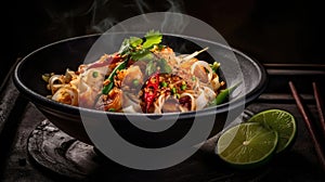 Thai traditional food, Pad thai, dry noodle, street food, best delicious, dark food photography