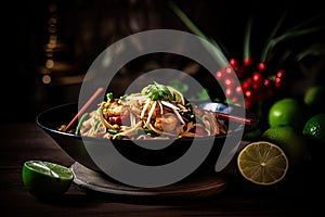 Thai traditional food, Pad thai, dry noodle, street food, best delicious, dark food photography