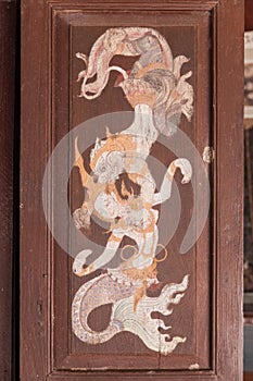 Thai traditional painting on window