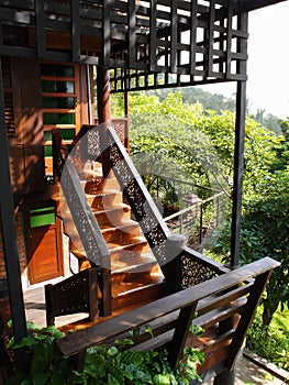 Thai traditional timber house with view photo