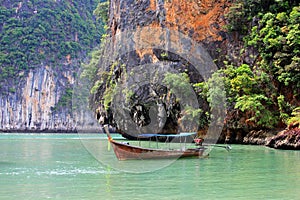 Thai traditional wooden longtail boat