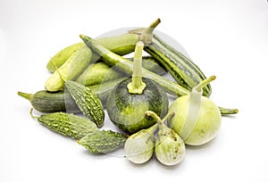 Thai vegetable mix cucumber race ,lagenaria on white isolated