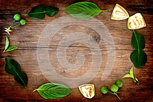 Thai vegetables frame on wooden table background