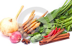 Thai vegetables & herbs on white background