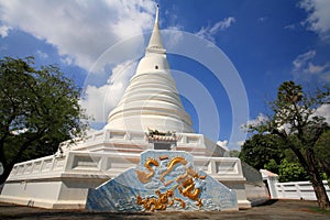 Thai White pagoda with dragon painting