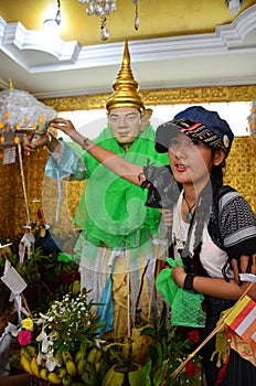 Thai woman come for ask live success with Rohani Bo Bo Gyi of Botahtaung Pagoda in yangon Myanmar