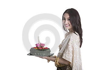 Thai woman hold kratong