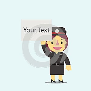 Thai woman police holding white empty board for your text vector