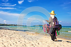 Thai woman selling beachwear