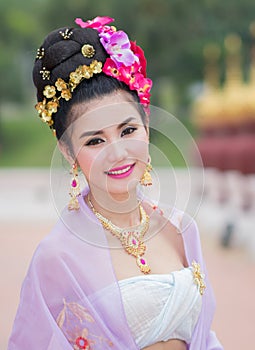 Thai Woman In Traditional Costume Of Thailand