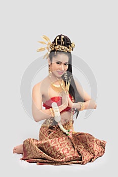 Thai Woman In Traditional Costume Of Thailand