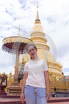 Thai woman at Wat Phra That Hariphunchai, lamphun Thailand