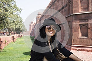 Thai women journey visit and travel Red Fort or Lal Qila of World Heritage Site at the ancient city of New Delhi, India