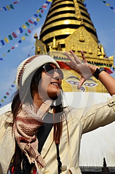 Thai women in Swayambhunath Temple or Monkey Temple