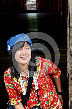 Thai women travel and portrait at Shwenandaw Monastery