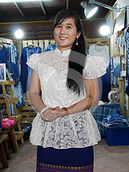 Thai women wear clothes retro vintage thai style standing at shop
