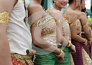 Thai womwn in vintage traditional thai dance dress