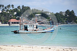 Thai Wooden boat resting at the shore