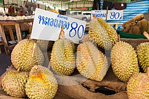 Thailan Exotic tropical fruits Durian on the street Bangkok