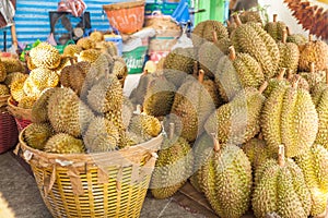 Thailan Exotic tropical fruits Durian on the street Bangkok